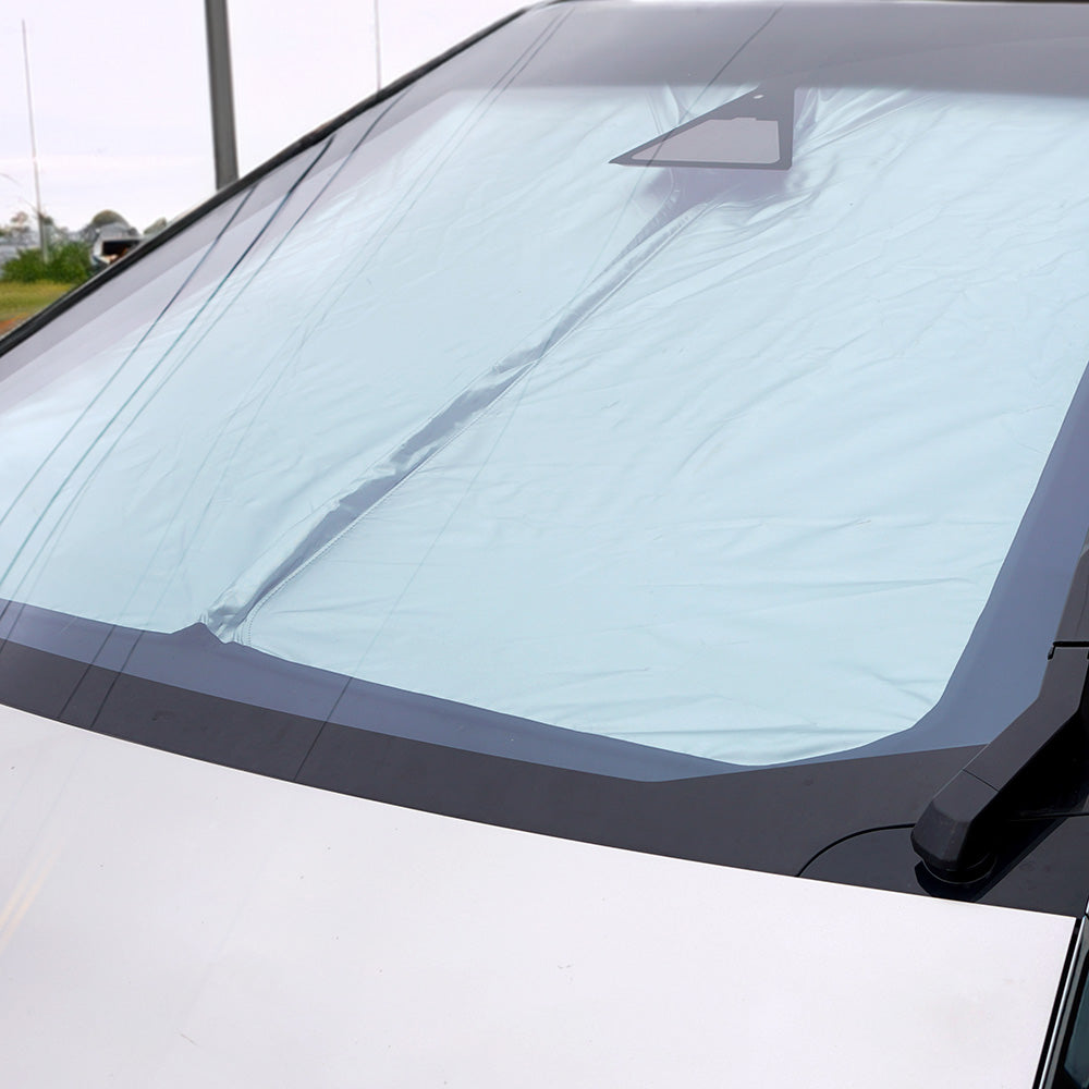 Sun Shade for Cybertruck has a reflective top to keep the heat away.