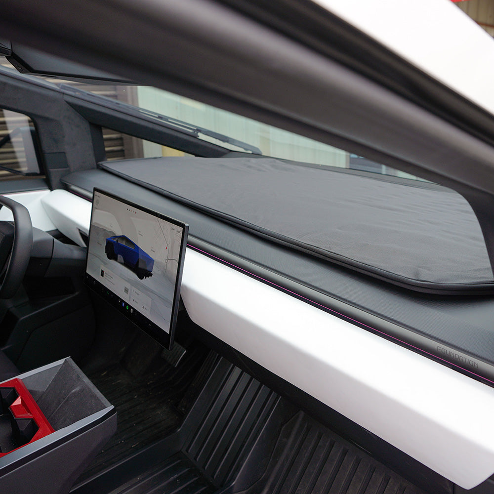 Sun Shade for Cybertruck can be stored right on the dash.