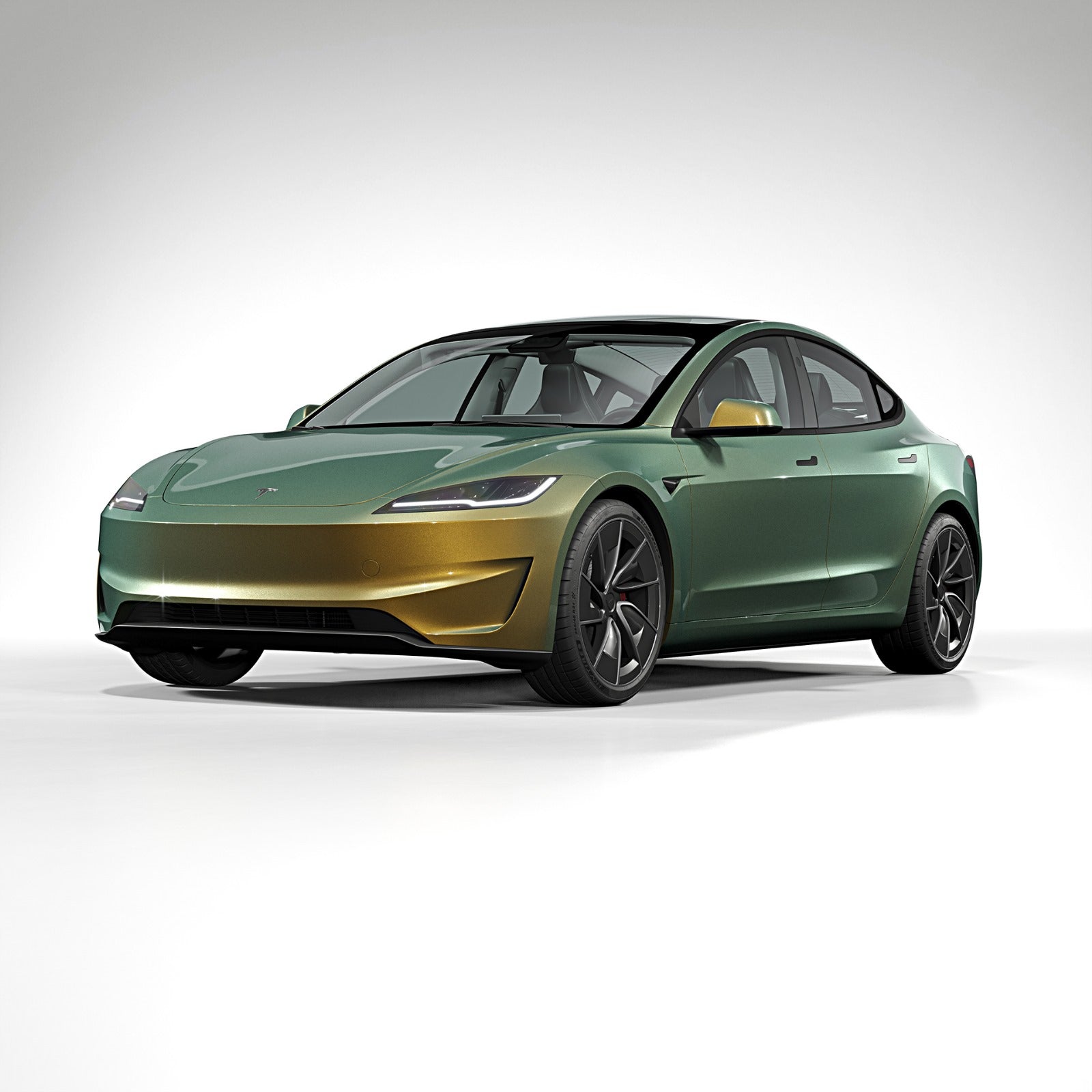 Model 3 Highland wrapped in Colorflow glossy metallic fresh spring by Avery Dennison