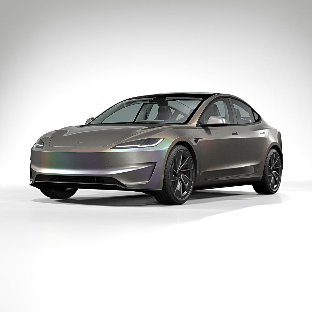 Model 3 Highland wrapped in Colorflow glossy prismatic grey by Avery Dennison