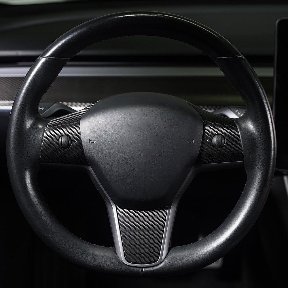 Acheter 3 pièces/ensemble pour Tesla Y modèle fibre de carbone,  autocollants décoratifs pour volant 